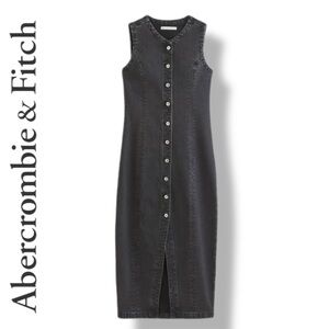 NWT A&F The Mara High-Neck Vest Midi Dress, Black Denim, XS Petite